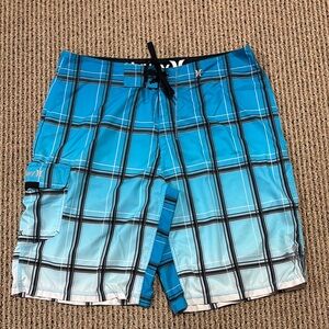 Hurley Teal and White Plaid Shorts